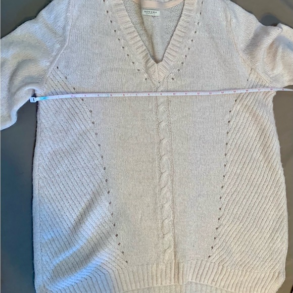 Cottagecore Cozy Sonoma Women's Beige V-Neck Sweater - Picture 4 of 7